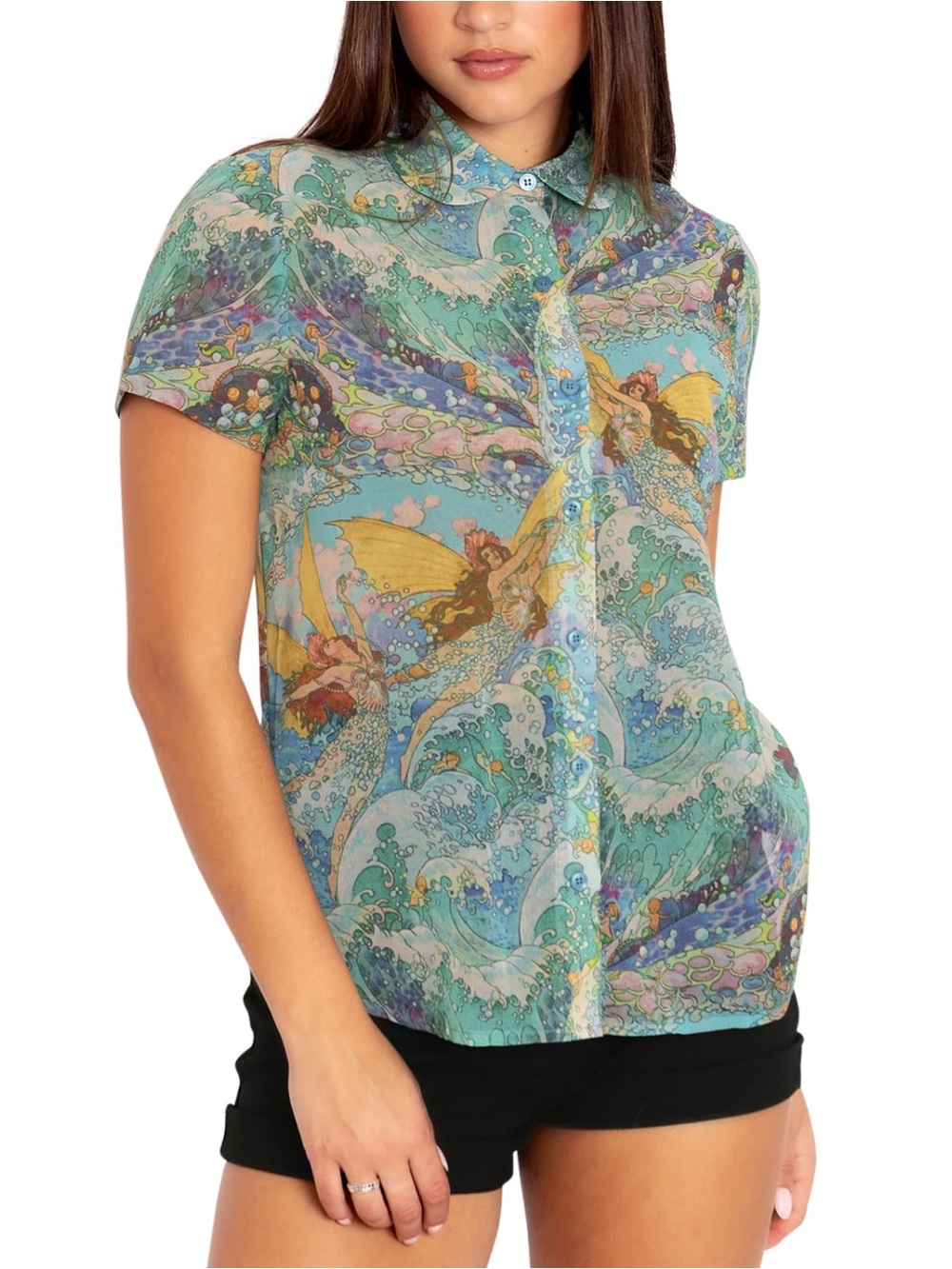 Blackmilk Mermagic Cute as a button shirt. Size Australian 16 (aprox 12 US)